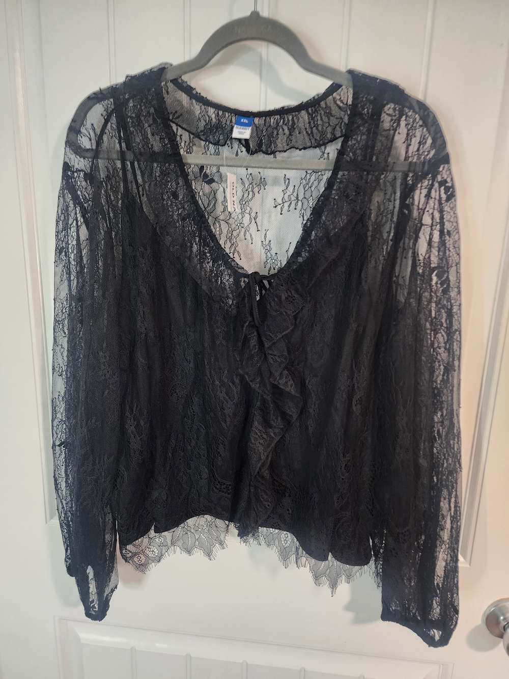 Old Navy Black Sheer Lace Ruffle Blouse